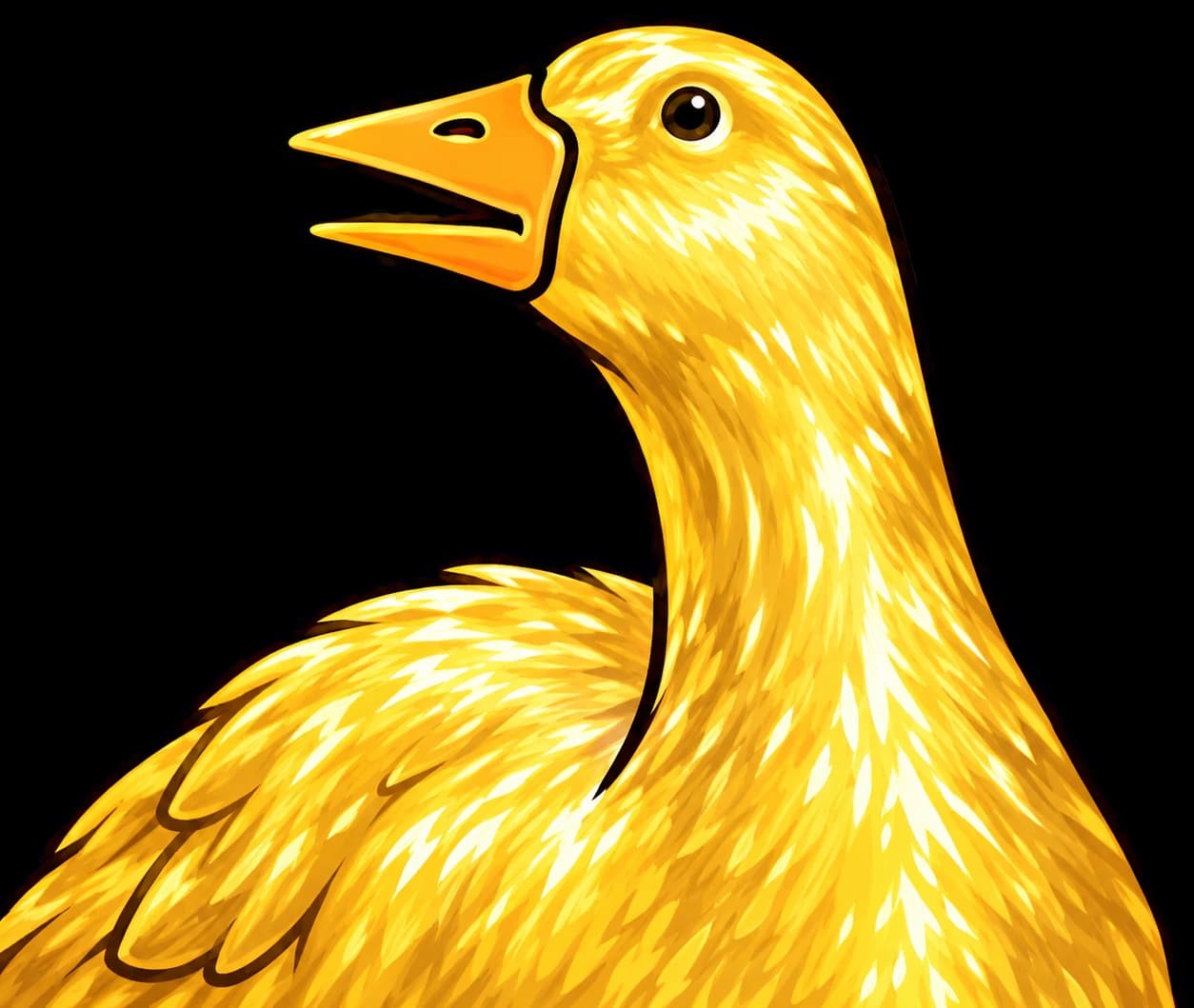 The Golden Goose, a cartoon goose with golden feathers, honking.